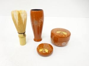 朱溜塗　菊桐唐草　棗　3点セット